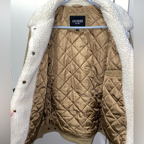 GUESS Jeans Sherpa Trimmed Corduroy Trucker Jacket Brown Size Large men’s - Picture 4 of 9